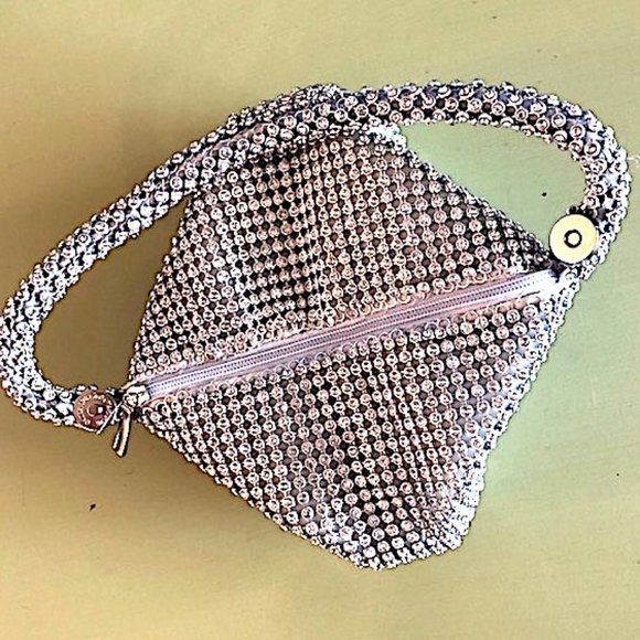 Silver Sparkly Mesh Wristlet Evening Pouch - Picture 2 of 5
